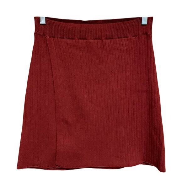 Free People Mod Faux Wrap Ribbed Mini Skirt Burgundy Size M Boho Minimalist - Picture 9 of 14